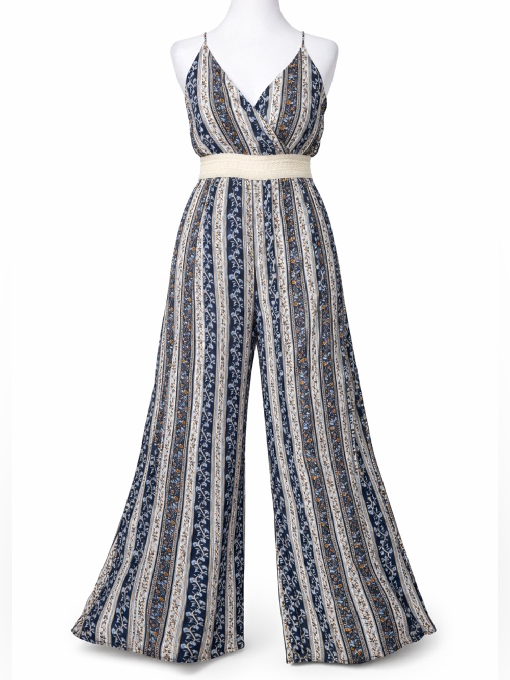 J Is For Justify Boho Wide Leg Jumpsuit Floral Striped Smocked Waist XL
